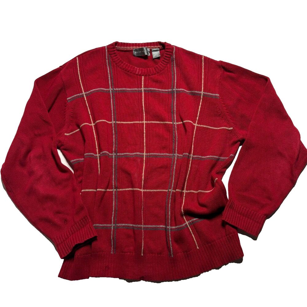 Vintage Men’s Oscar De La Renta Red Sweater Size XXL with geometric pattern
